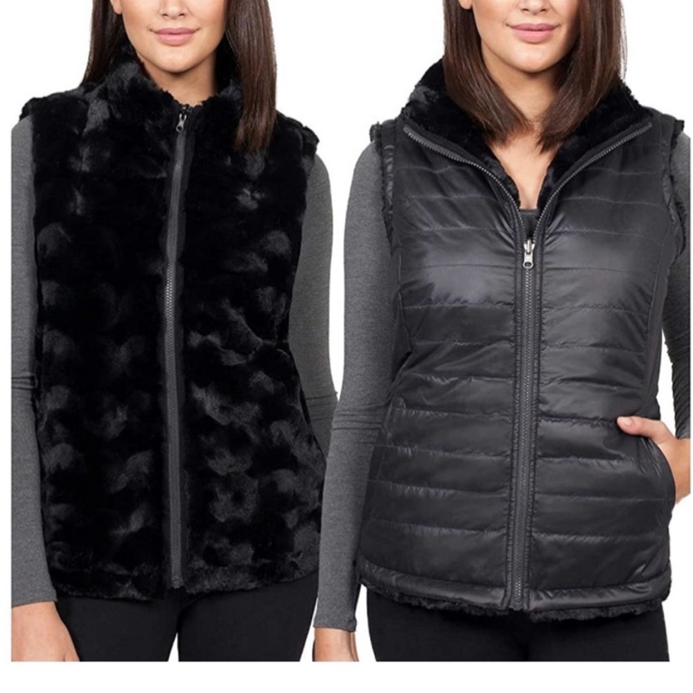 Faux Fur Reversible Black Women's Vest